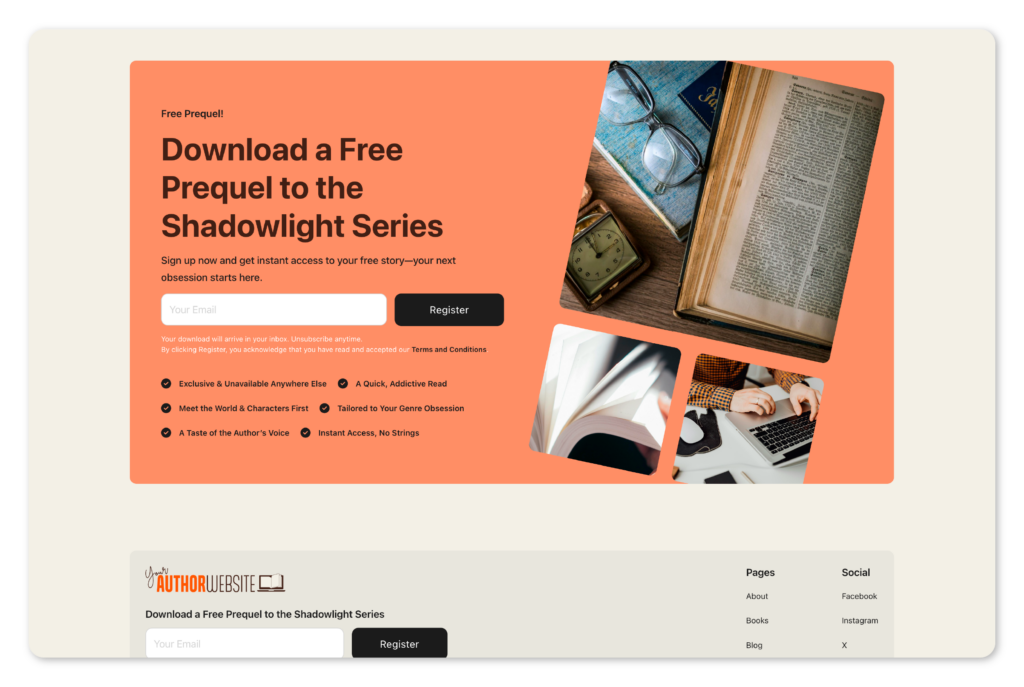 Lead magnet for authors - author website checklist