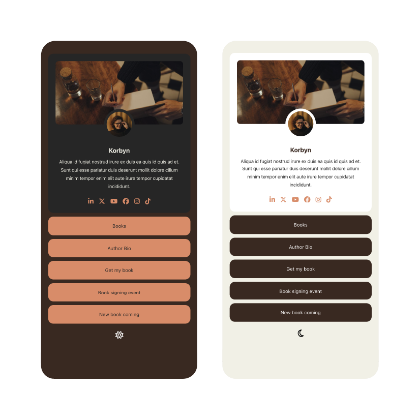 Author Links Page for Social Media